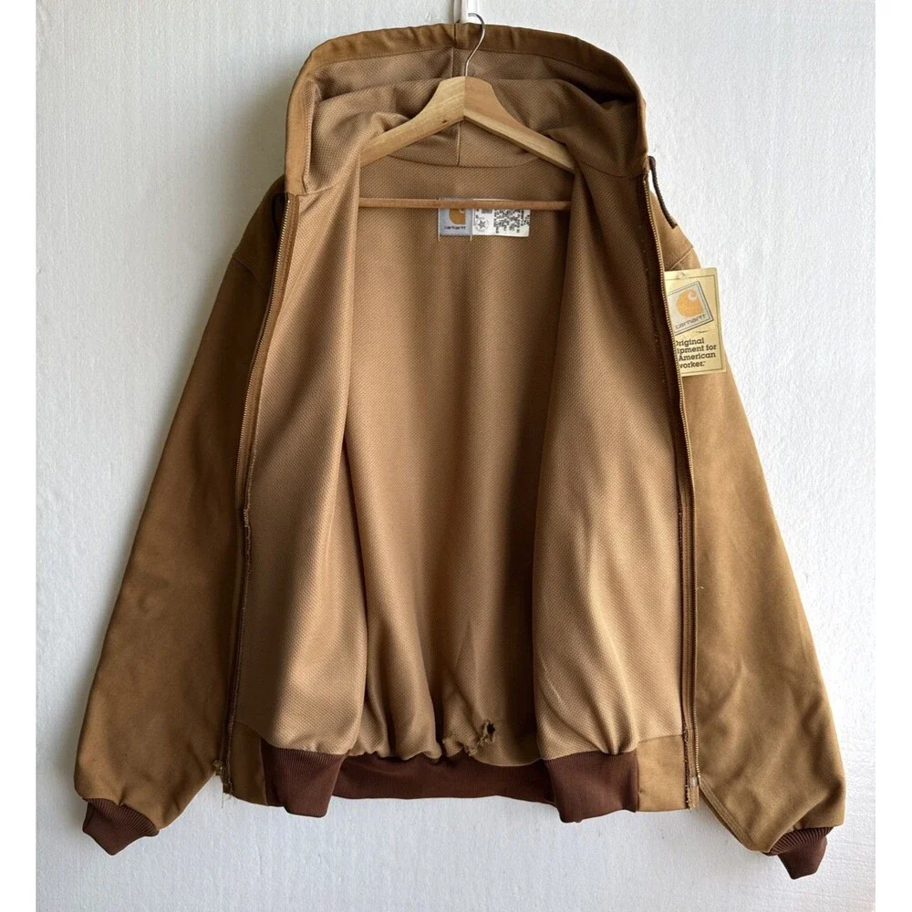 NWT VTG 1997 Carhartt Mens XL Tall JR116 Hooded Full Zip Brown Distressed Jacket